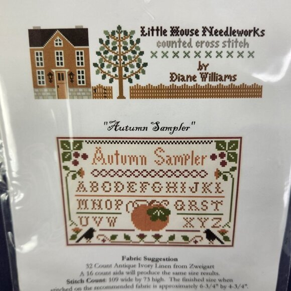Little House Needleworks Autumn Sampler Fall Cross Stitch Chart and Silk New‎ - Picture 2 of 5